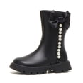 thumbnail image 3 of CAIXIA Girls Lace Up Riding Boots Mid Calf with Side Zipper Fashion Round Toe Combat Boots Pu Leather Punk Goth Shoes School Shoes for Kids Party Christmas Halloween Holiday, 3 of 6
