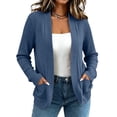 thumbnail image 2 of BXJX Womens Knit Cardigans, Casual Open Front Long Sleeve Lightweight Cardigan Sweaters with Pockets Blue Size L, 2 of 7