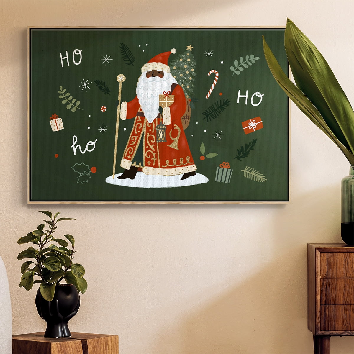 Little St. Nick Collection A - Framed Gallery Wrapped Holiday Canvas - 17 x 25 - Natural Wood Frame
