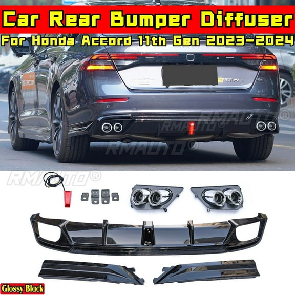 For Honda Accord 11th Gen 2023-2024 Body Kit Rear Bumper Splitter Glossy Black Sport Style Rear Bumper Lip Car Accessories
