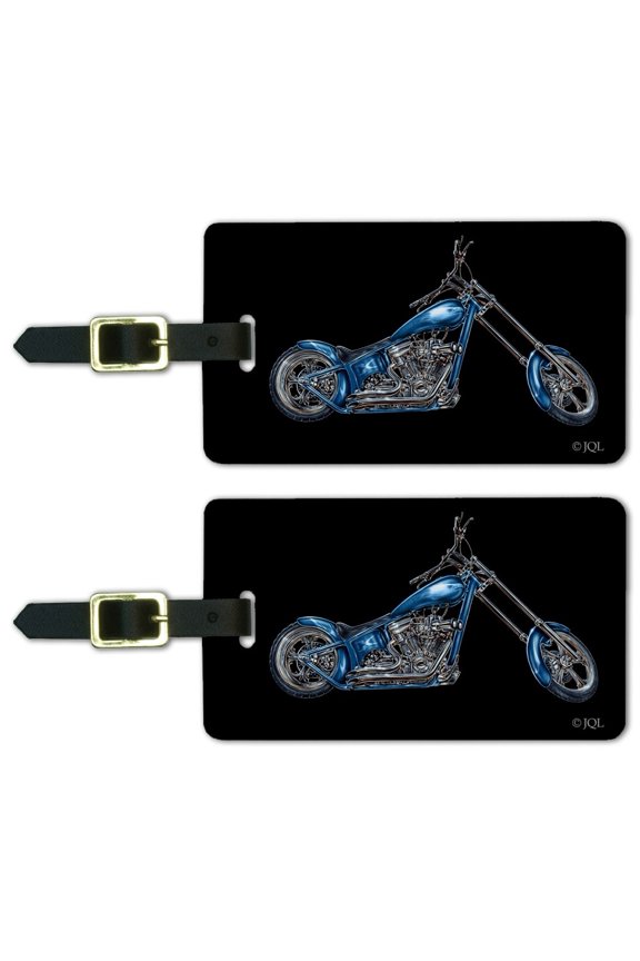 Chopper Motorcycle Blue Eagle Bike Luggage ID Tags Suitcase Carry-On Cards - Set of 2