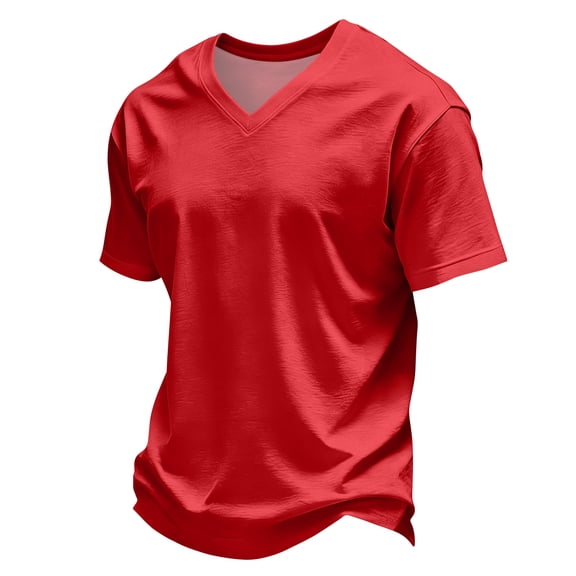 Trgacdwlo S-4XL Big and Tall Shirts for Men V Neck Mens Short Sleeve Shirts Gym Muscle Athletic Summer Breathable Red T Shirts for Man