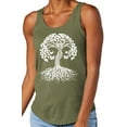 thumbnail image 1 of Women's White Celtic Tree Moisture-Wicking Relaxed Yoga Tank Top, Extra-Small Military Green, 1 of 5