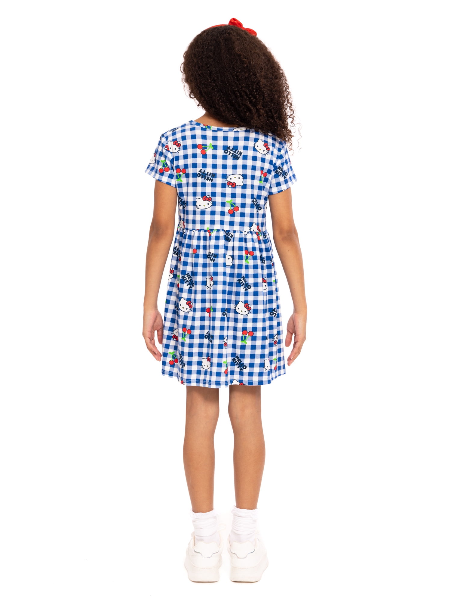 Hello Kitty Girls Allover Print Dress with Short Sleeves, Sizes 4-12