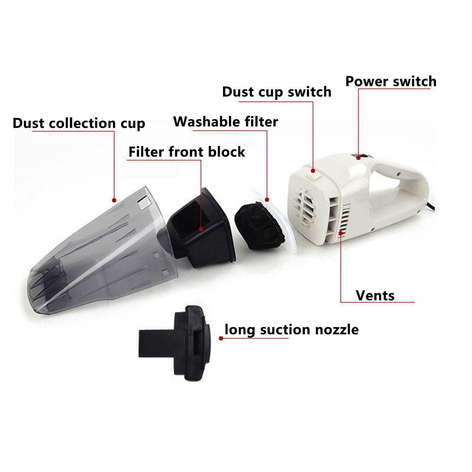 Car Vacuum Cleaner Portable 12 V Wet Dry Handheld Vacuum for Vehicles with 60 W Motor and Multiple Nozzles