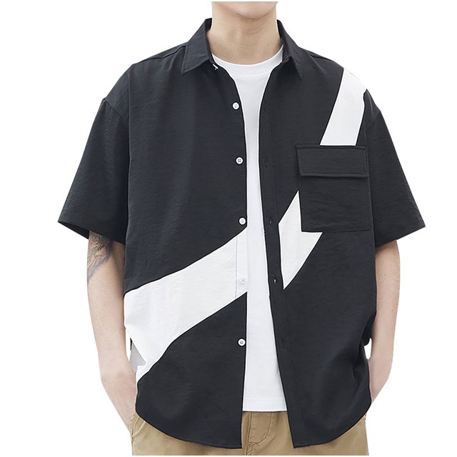 Camisas Hawaianas de los Hombres Que Contrastan Casual Suelto de Manga Corta Botón de la Camisa para las Vacaciones en la Playa
