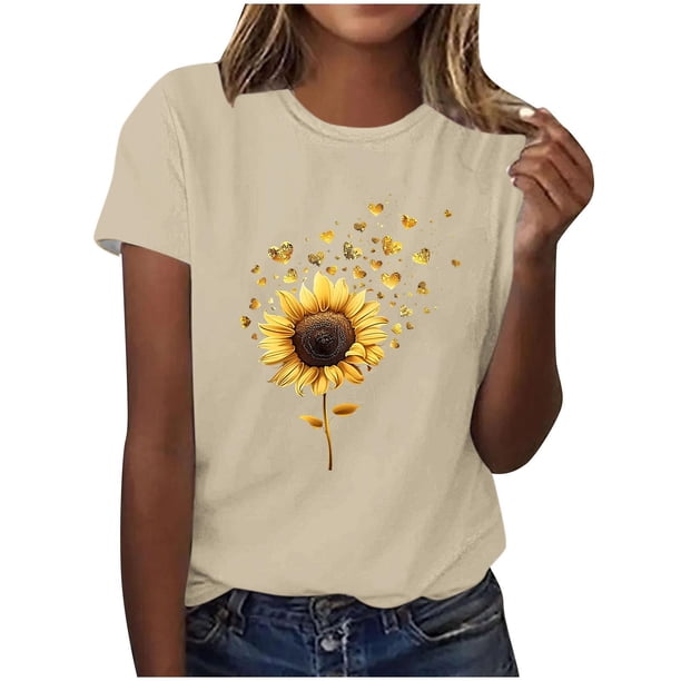 Tops de Ajuste Suelto para las Mujeres Sudadera Casual Impresa Manga Corta Cuello Redondo Superior, Poliéster