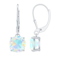 Rosec Jewels Ethiopian Opal Drop Earrings for Women, October Birthstone Earrings - 8 mm, 10K White Gold