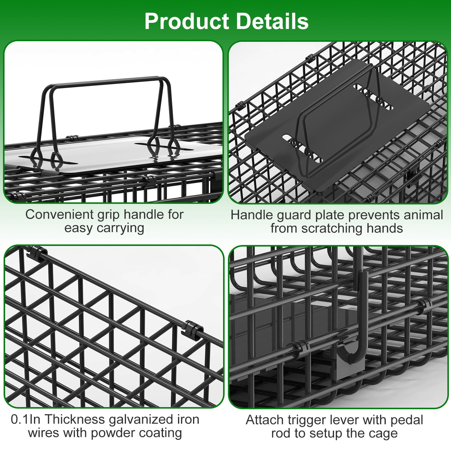 Zorpupoa 32in 2-Door Galvanized Iron Humane Live Animal Trap, Easy Setup Catch & Release for Raccoons, Squirrels, Rabbits Under 12 lbs