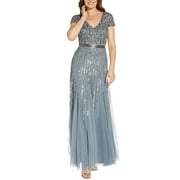 Adrianna Papell Women's Embellished V Neck Gown Blue Size 6