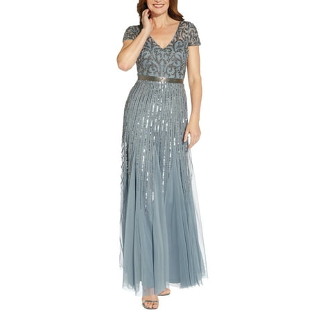 Adrianna Papell Women's Embellished V Neck Gown Blue Size 6