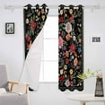 thumbnail image 3 of Hokiten Black Spring Floral Blackout Curtains | Light Blocking Print Window Curtains, Botanical Watercolor Summer Thermal Insulated Window Drapes for Living Room Kitchen Cafe (2 Panels, 84"W x 63"L), 3 of 7