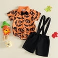 thumbnail image 2 of RMGVDSD Baby Boy Halloween Outfit Pumpkin Print Short Sleeve Button Down Shirt Romper Suspender Shorts Clothing Set Trendy Boys Clothes, 2 of 7