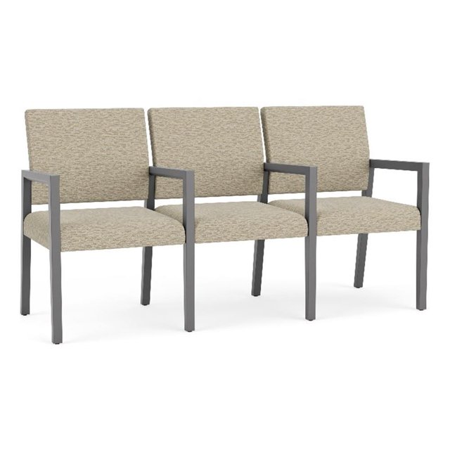 Pemberly Row Waiting Reception 3 Seat Tandem Seating Wood Frame in Beige