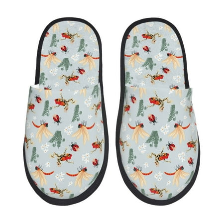 Balery Ragonfly And Ladybug Slient Indoor Furry Fleece Comfort House Shoes Soft Non-Slip Home Shoes Cotton slippers House Slippers-- Large