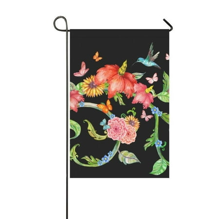 Decorative Flags Richmond Va MYPOP Flowers With Butterflies And Flying Hummingbird Outdoor Decorative Flag Garden Flag 12x18 inches ()
