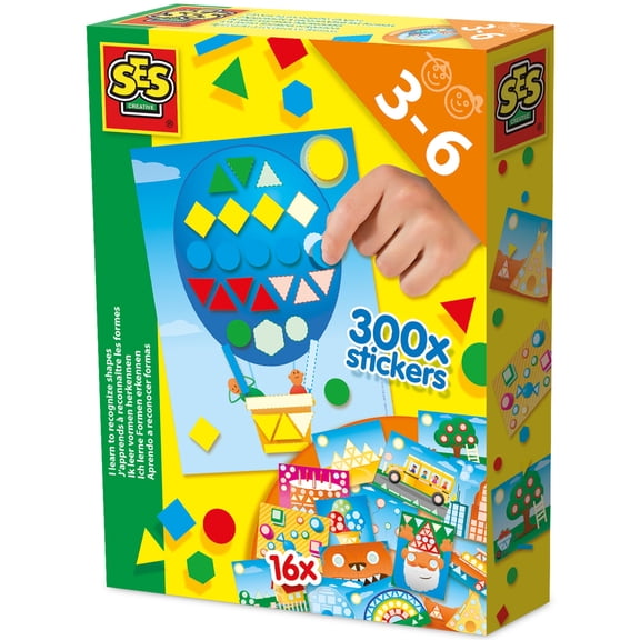 SES Creative: I Learn to Recognize Shapes - Sticker Placing & Matching Mosaic Art Activity, 300 Basic Shape Stickers, Playful Scene Images, Kids 3
