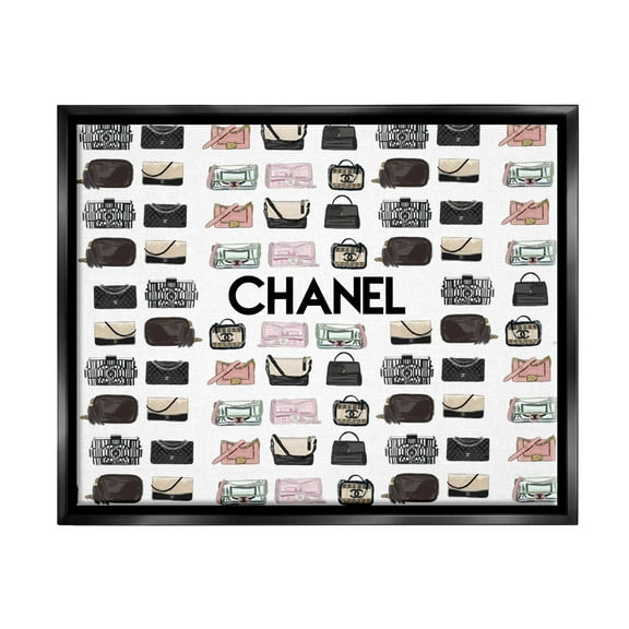 Stupell Industries Glam Brand Fashion Purses Graphic Art Jet Black Floating Framed Canvas Print Wall Art, Design by Amelia Noyes