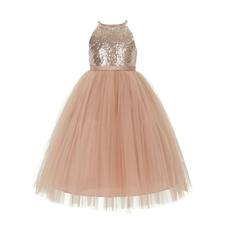 

Ekidsbridal Sequin Halter Junior Flower Girl Dress Christening Birthday Party Father Daughter Dance Ceremonial Gown 202 4