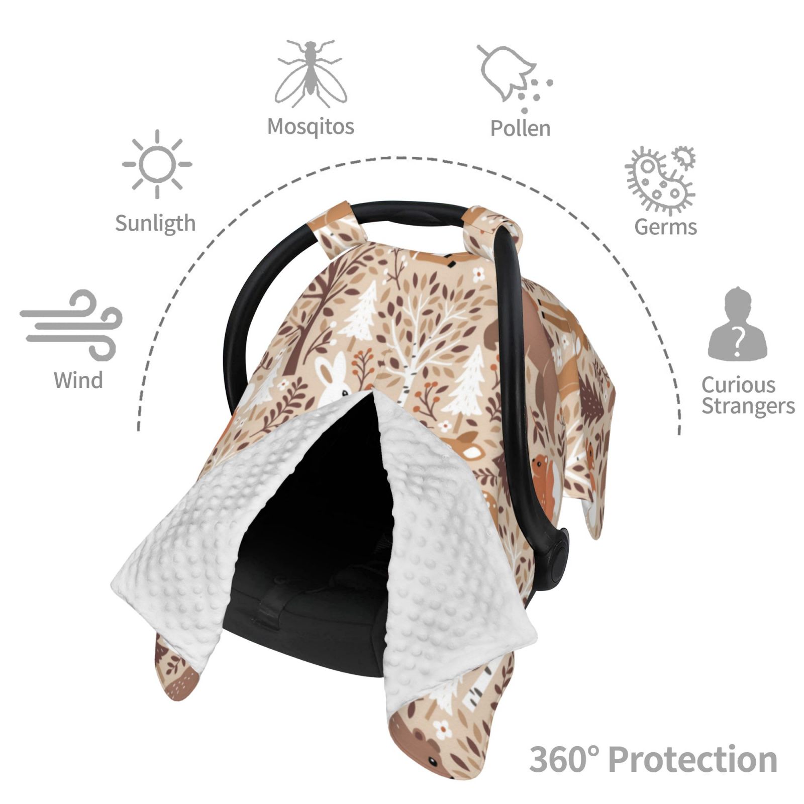 Car Seat Cover Baby - Woodland Animals in Neutral Tones Breathable Infant Car Seat Cover for Baby Carseat, Lightweight Comfort Baby Essentials Must Haves Newborn Stuff for Girl Boy