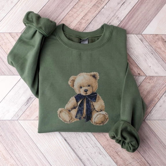 Vintage Teddy Bear Christmas Sweatshirt Old Money Aesthetic Preppy Christmas Bear Sweatshirt Retro Tartan Holiday Sweater Cabincore