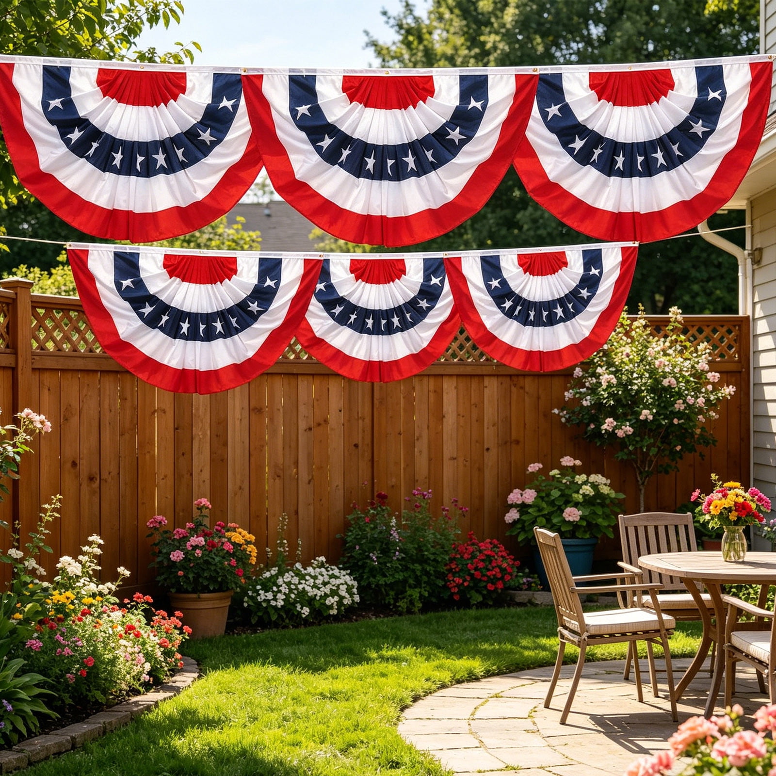Gallickan 6 Pack Independence Day Fan-Shaped Patriotic Flag 60x120cm USA American Flag for Outdoor Garden Decor