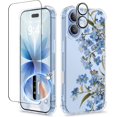 thumbnail image 1 of Biwat-Compatible with iPhone 17 Case 6.3" 2025, with Screen Protector & Camera Lens Protector, Shockproof Military Grade Drop Protective Clear Floral Slim Phone Cover for Women,Aconite/Blue, 1 of 4