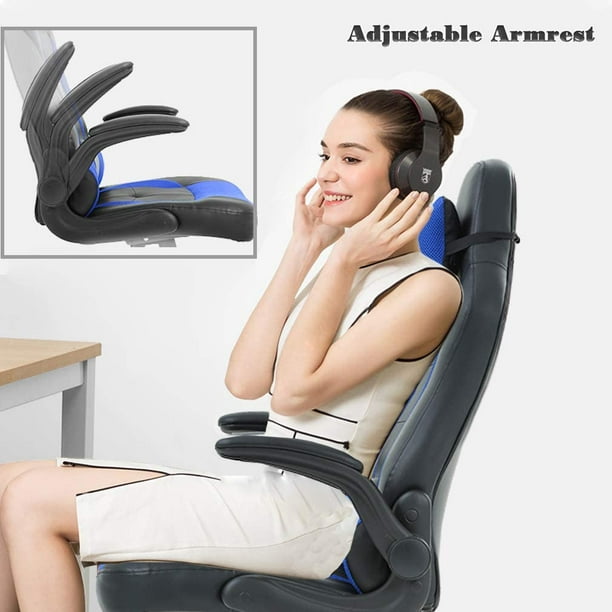 Gaming Chair Office Chair Desk Chair with Lumbar Support Flip Up Arms  Headrest PU Leather Swivel Rolling Adjustable High Back Racing Computer  Chair