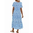 thumbnail image 4 of UVN Long Dresses for Women Summer Short Sleeve Casual Crewneck Maxi Dress with Pockets, 4 of 8