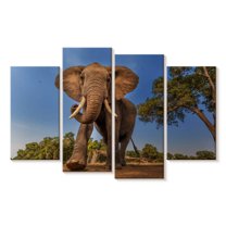 Elephant Stock Playful African Elephant Wall Art - Horizontal Multi Panel Canvas - Living Room Wall Decor - Animal Multi Panel - Brown And Green Decor - 36" x 22"