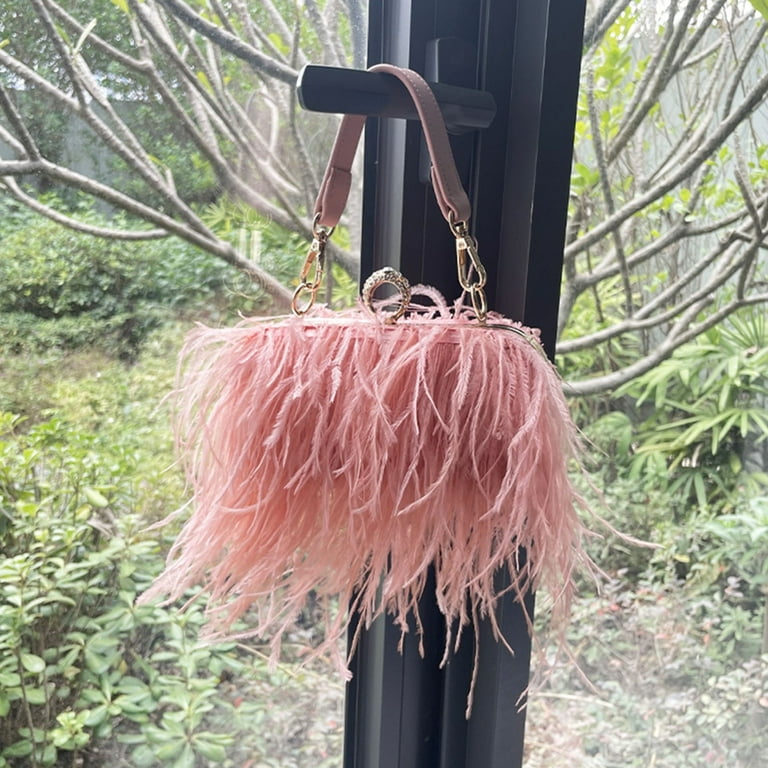 Pretty in Pink Ostrich Feather Evening Bag with Pearl Handle