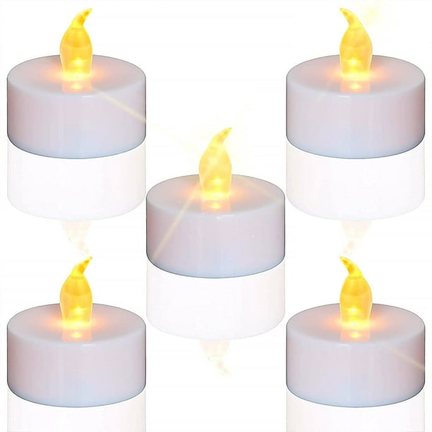 Paquete de 24 velas LED CR2032 con pilas, vela sin llama, transparente, parpadeante, más de 100 horas de luz eléctrica, decoración de Halloween (amarillo cálido (24 piezas)) brillar Electrónica