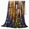 thumbnail image 2 of Sheep Lamb Wildflower Meadow At Sunset, Peaceful Rustic Scene, Warm Flannel Blanket for Ranch House and Living Room, Animal Lovers Birthday Gift, Rustic Home Decor, 2 of 9