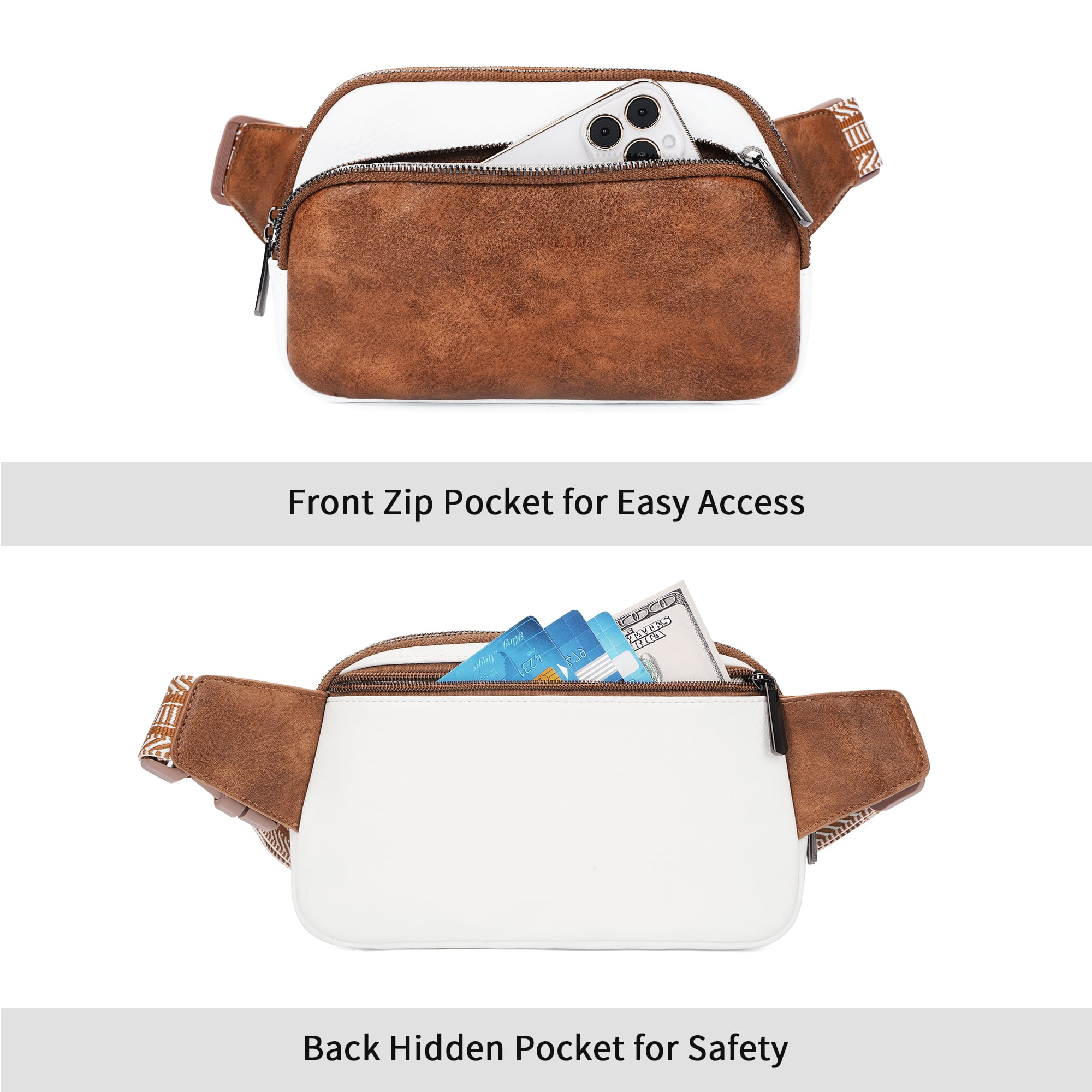 HKCLUF Belt Bag for Women Vegan Leather Mini Belt Bag With Adjustable Strap Unisex Triple Zip Small Cross Body Fanny Pack