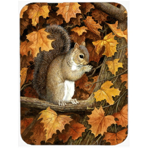 Carolines Treasures Grey Squirrel in Fall Leaves Glass Large Cutting Board 