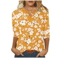 thumbnail image 1 of QIPOPIQ Hauts d'Été pour Femmes Col en V Croisé Manches 3/4 T-shirt à Imprimé Floral Liquidation, 1 of 5