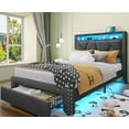 thumbnail image 4 of Twin Beds with LED Light and Charging Port, Upholstered Platform Bed with Storage Headboard and 1 Drawer, Geometric Lines, Modern Nailhead Trim, No Box Spring Needed, Dark Gray, 4 of 8