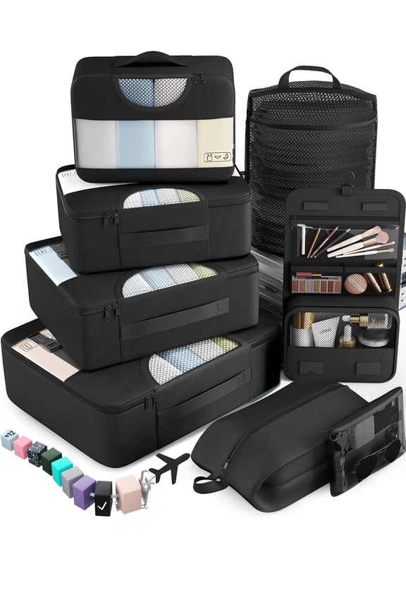 8 Set Packing Cubes for Travel, Beach Vacation Essentials Accessories, Suitcase Organizer Bags for Luggage with Hanging Toiletry & Shoe Bag, Birthday Gifts for Women Mom Her