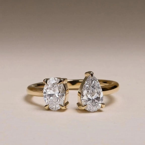 KANISHKAGEMS&JEWELS Unique Open Cuff Engagement Ring Oval and Pear Cut Moissanite Wedding Ring Toi Et Moi Diamond Ring Attractive Two Stone Anniversary Gift