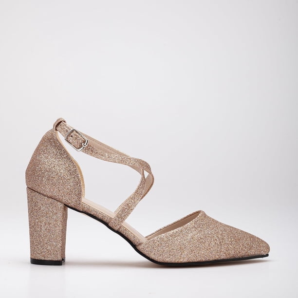 Sina - Tacones de novia con purpurina en oro rosa rosa 8.5