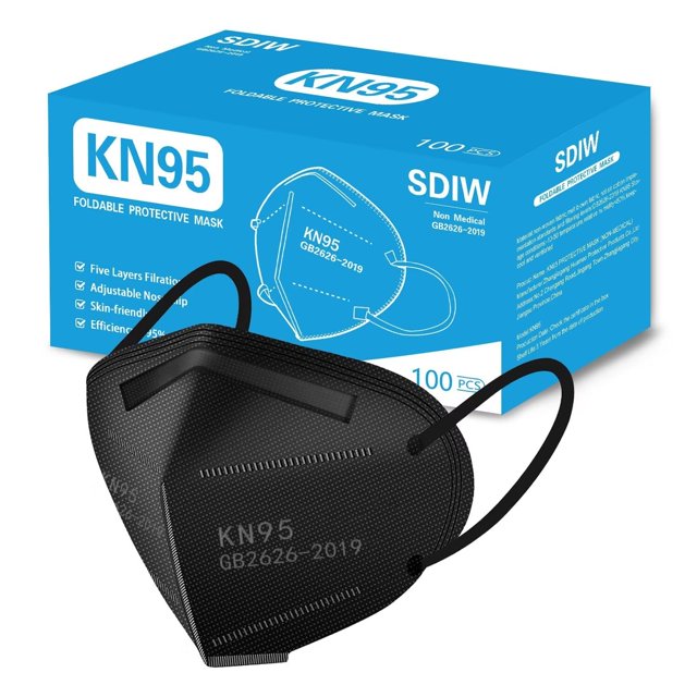 Mascarillas faciales KN95 SDIW, 100 unidades, filtro negro de 5 capas ≥ 95%
