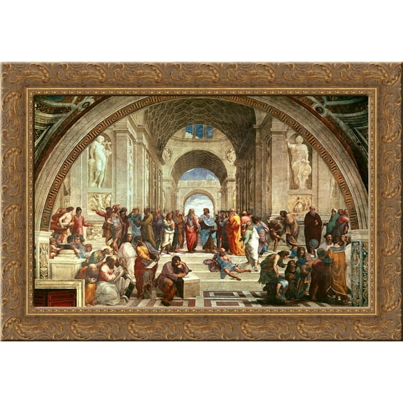 The School of Athens 24x20 Gold Ornate Wood Framed Canvas Art by Raphael