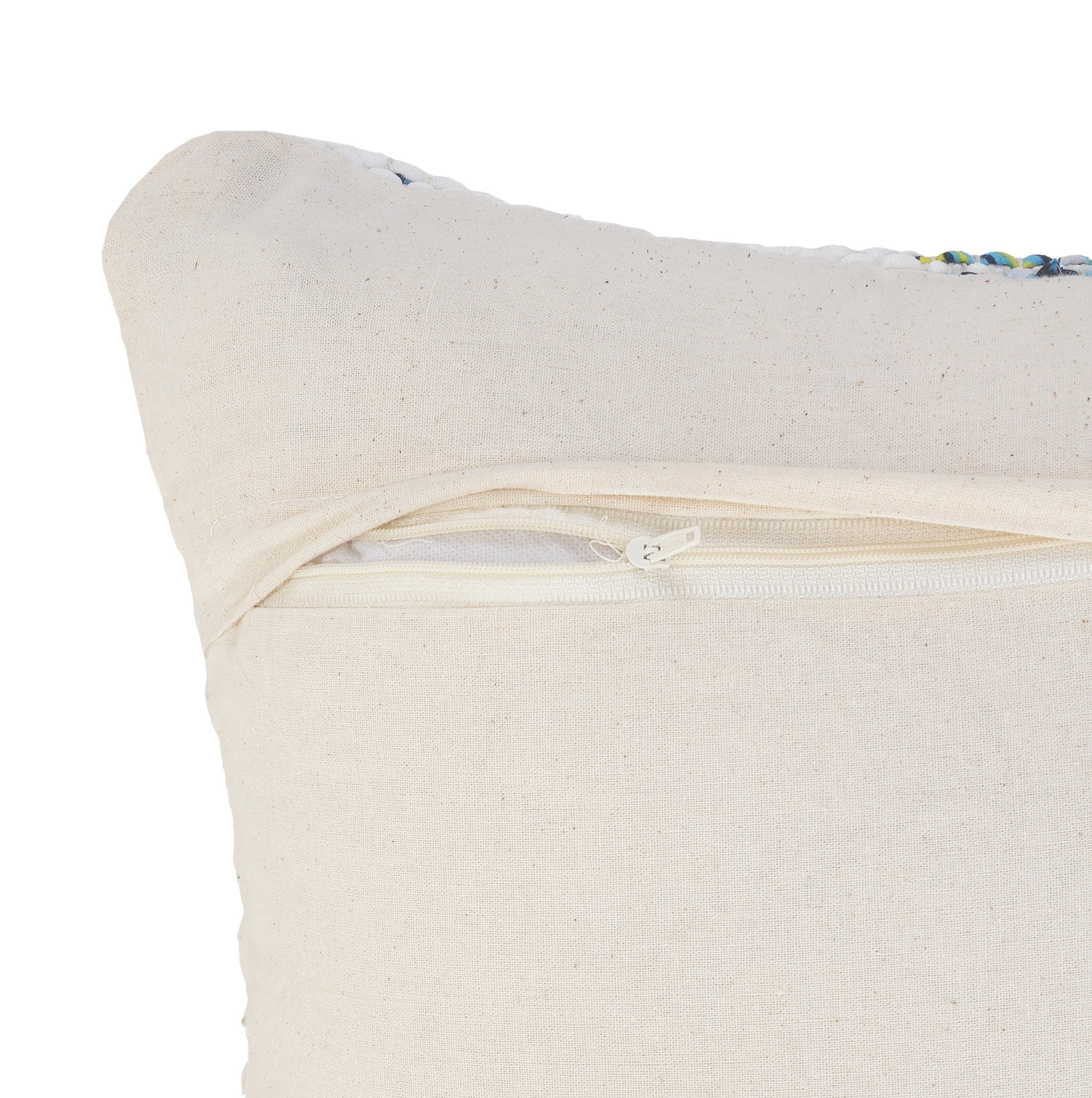 Ox Bay 20" x 20" Hand-Woven White/ Multicolored Geometric Organic Cotton Pillow Cover