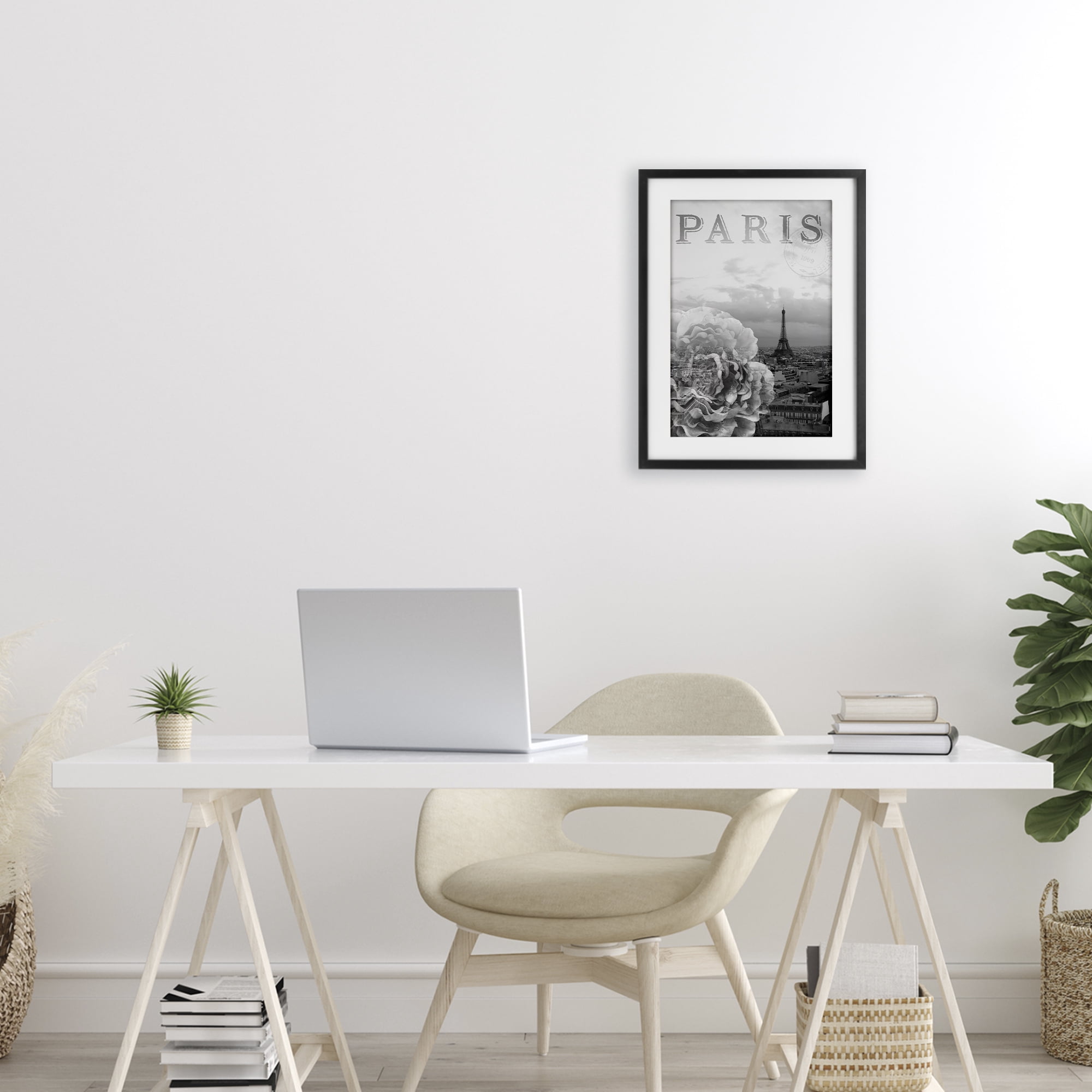 Stupell Industries Paris Postcard in Monochrome Black Framed Print Under Glass, design by Emily Navas