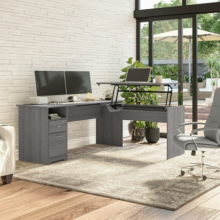 UPC: 0042976196073 | Bush Furniture 72W 3-position L-shaped Sit to Stand Desk by Modern Gray Chrome Finish