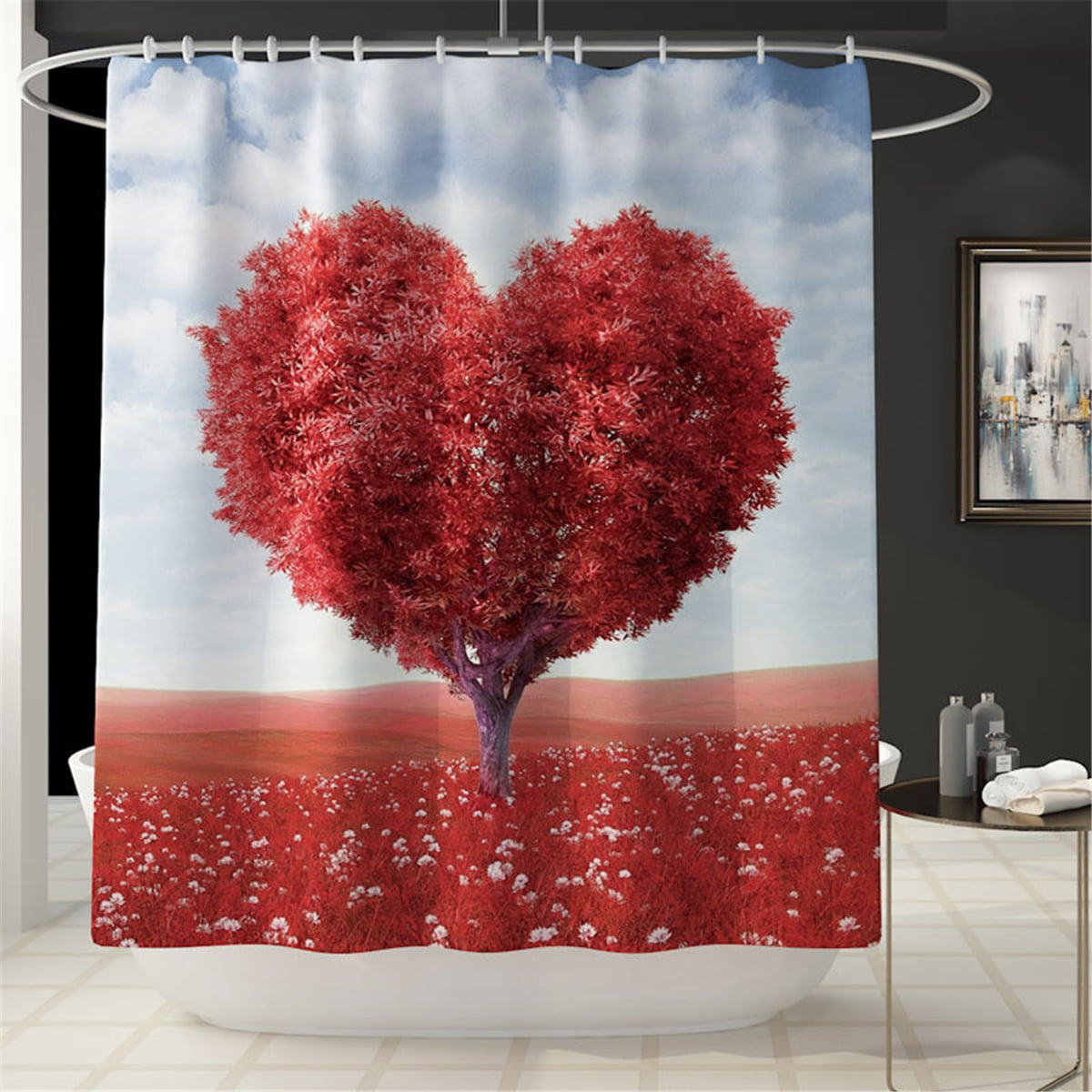 Flower Tree Heart Nature Bathroom Shower Curtain Waterproof Fabric & Hooks 71" 