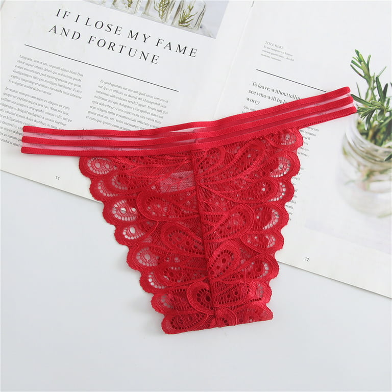 iOPQO lingerie for women Women's Essentials Stretch Bikini Panty Lace Trim  4 Colors Comfy Underwear Red M 