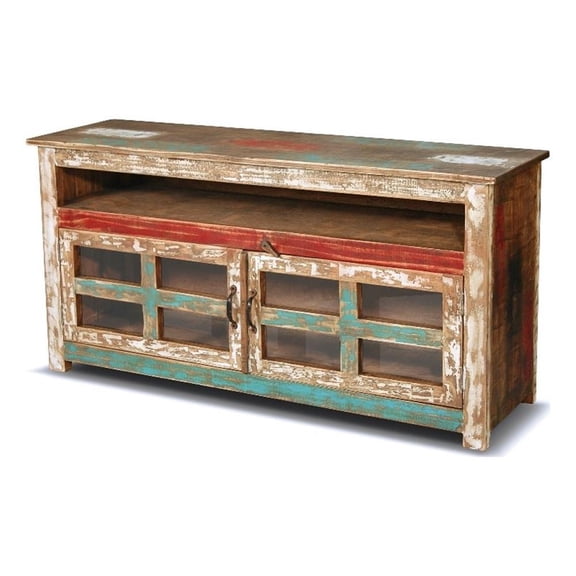 Crafters and Weavers 55" La Boca Glass Door TV Stand in Multi-Color