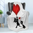 thumbnail image 4 of Valentines Day Soft Flannel Fleece Blanket, Baby Cat Holding Heart Shaped Baloons Romantic Love Themed Illustration, Cozy Plush for Indoor and Outdoor Use, 50" x 70", Vermilion Black, by Ambesonne, 4 of 5