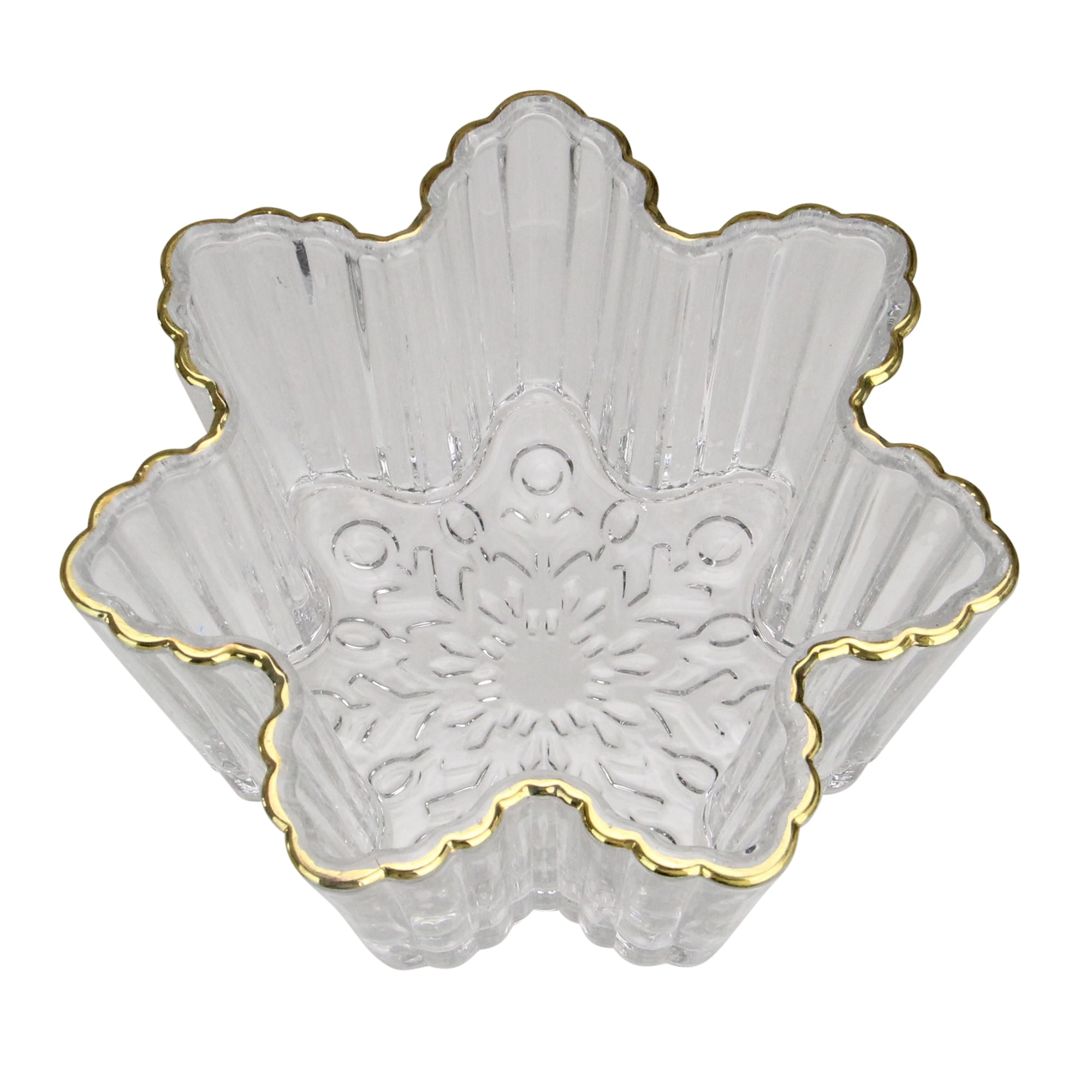 5.75&quot; Clear and Gold Winter Snowflake Christmas Candy Dish Serving Bowl